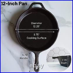 12 Inch round Large Pre-Seasoned Cast Iron Skillet