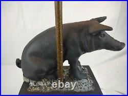 28 Large cast iron Pig with Beaded Shade Table Lamp