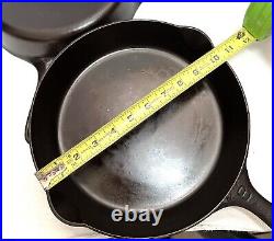 2 Vintage GRISWOLD Cast Iron SKILLET Frying Pan #8 704 LARGE BLOCK & Small LOGO