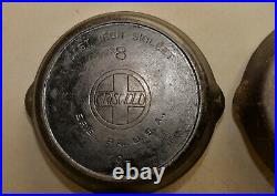 3 Griswold No 8 large & small logo fry pan collectible cast iron cookware lot D6