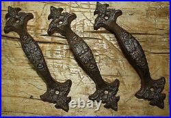 4 Large Cast Iron Antique Style FANCY Barn Handle Gate Pull Shed Door Handles #6