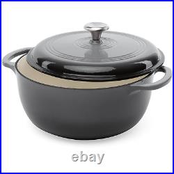 6 Quart Large Grey Enamel Cast-Iron Dutch Oven Kitchen Cookware