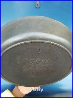 Antique # 9 Griswold Skillet Large Slant Logo w. Heat Ring! Scarce Old Erie