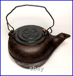 Antique Chattanooga Star #8 Large Cast Iron Heavy-Weight Tea Kettle Swivel Lid