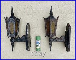 Antique Early 1900s Original Gothic Arts HUGE Cast Iron Municipal Light Sconces