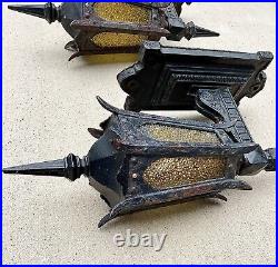 Antique Early 1900s Original Gothic Arts HUGE Cast Iron Municipal Light Sconces