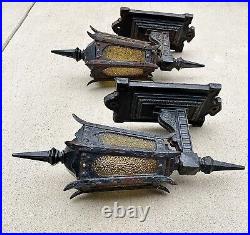 Antique Early 1900s Original Gothic Arts HUGE Cast Iron Municipal Light Sconces