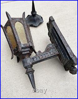 Antique Early 1900s Original Gothic Arts HUGE Cast Iron Municipal Light Sconces