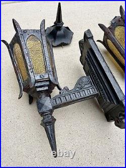 Antique Early 1900s Original Gothic Arts HUGE Cast Iron Municipal Light Sconces