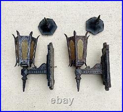 Antique Early 1900s Original Gothic Arts HUGE Cast Iron Municipal Light Sconces