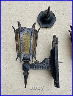 Antique Early 1900s Original Gothic Arts HUGE Cast Iron Municipal Light Sconces