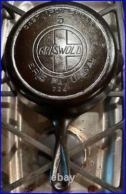 Antique GRISWOLD Cast Iron SKILLET Frying Pan # 5 LARGE SLANT LOGO