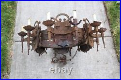 Antique Gothic Medieval Chandelier Religious Crosses 12 Lights #2 Cast Iron LARG
