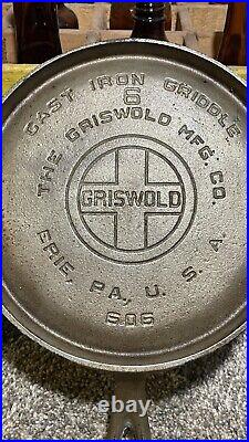 Antique Griswold #6 Large Logo Cast Iron Griddle, Chrome Plated