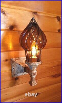 Antique Large Cast Iron 1900s 1910s Arts Crafts Tudor Mission Light Sconce Vtg