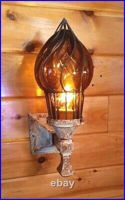 Antique Large Cast Iron 1900s 1910s Arts Crafts Tudor Mission Light Sconce Vtg