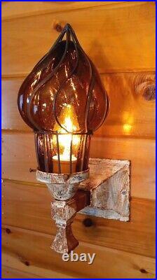 Antique Large Cast Iron 1900s 1910s Arts Crafts Tudor Mission Light Sconce Vtg