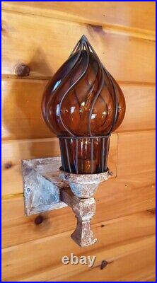 Antique Large Cast Iron 1900s 1910s Arts Crafts Tudor Mission Light Sconce Vtg