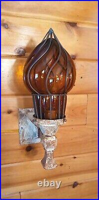 Antique Large Cast Iron 1900s 1910s Arts Crafts Tudor Mission Light Sconce Vtg