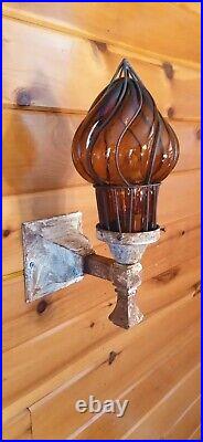 Antique Large Cast Iron 1900s 1910s Arts Crafts Tudor Mission Light Sconce Vtg