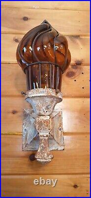 Antique Large Cast Iron 1900s 1910s Arts Crafts Tudor Mission Light Sconce Vtg