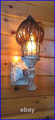 Antique Large Cast Iron 1900s 1910s Arts Crafts Tudor Mission Light Sconce Vtg