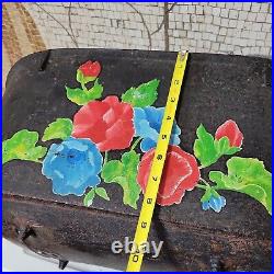 Antique Large Cast Iron Footed Oval marked 8 on bottom painted flowers25x12x10