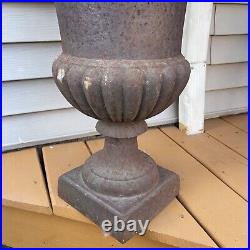 Antique Large Ornate Cast Iron Planter Urn. 24 Tall