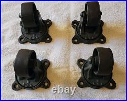 Antique Lot of 4 Matching Large Cast Iron Casters Swivel Wheels 4.5 Industrial