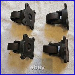 Antique Lot of 4 Matching Large Cast Iron Casters Swivel Wheels 4.5 Industrial