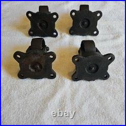 Antique Lot of 4 Matching Large Cast Iron Casters Swivel Wheels 4.5 Industrial