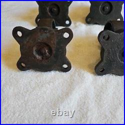 Antique Lot of 4 Matching Large Cast Iron Casters Swivel Wheels 4.5 Industrial