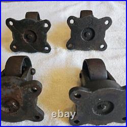 Antique Lot of 4 Matching Large Cast Iron Casters Swivel Wheels 4.5 Industrial