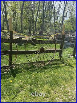 Antique Pair Large Cast Iron Wagon Wheels 56in Tall Garden Driveway Art
