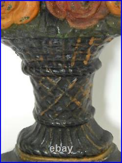 Antique VTG Large Albany Cast Iron Flower Basket Tall Doorstop #72 Bow