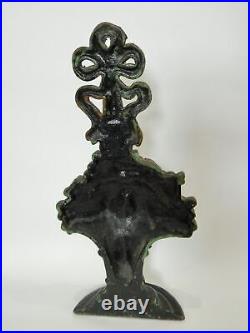 Antique VTG Large Albany Cast Iron Flower Basket Tall Doorstop #72 Bow