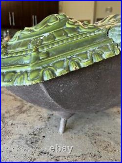 Authentic Large 19th c. Green Enameled Cast Iron Coal bucket