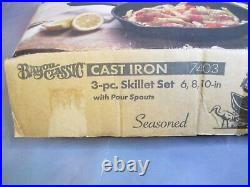 Bayou Classic 3 Piece Cast Iron Large Skillet Set 6, 8, 10 BRAND NEW