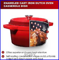 Bruntmor, Enameled Cast Iron Dutch Oven Casserole Dish 6.5 Quart Large Loop Hand