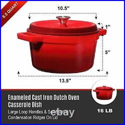Bruntmor Enameled Cast Iron Dutch Oven Casserole Dish 6.5 quart Large Loop Ha