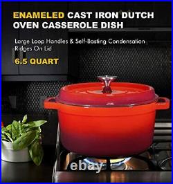 Bruntmor Enameled Cast Iron Dutch Oven Casserole Dish 6.5 quart Large Loop Ha