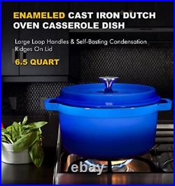 Cast Iron Dutch Oven Casserole Dish 6.5 quart with Large Loop Handles(Duke Blue)