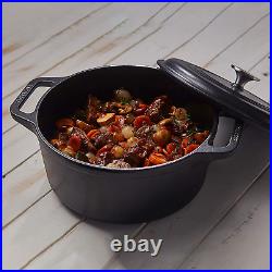 Cast Iron Large Dutch Oven with Lid and Dual Handles. 6 Quart Pot Seasoned with