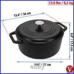 Cast Iron Large Dutch Oven with Lid and Dual Handles. 6 Quart Pot Seasoned with