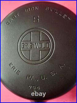 Cast Iron Large Logo Griswold No. 8 Skillet 704 & Low Dome Raised Letter Lid 468