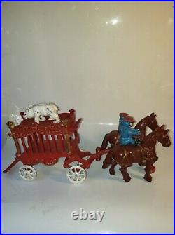 Cast Iron Overland Circus 2 Horse Drawn Wagon And Bear Toy Large 16'