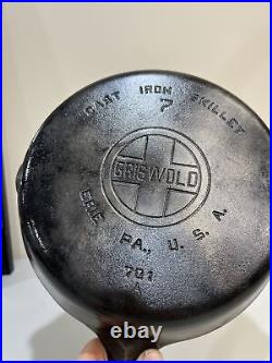 Early Rare Griswold's Erie PA #7 Cast Iron Skillet 701A BEAUTIFUL LARGE LOGO