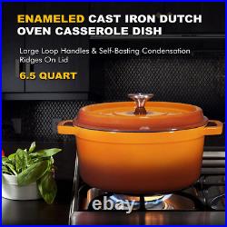 - Enameled Cast Iron Dutch Oven Casserole Dish 6.5 Quart Large Loop