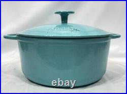 FIESTA CAST IRON TEAL BLUE ENAMEL 5.3 qt LARGE ROUND DUTCH OVEN Turquoise