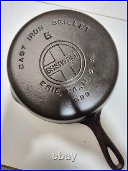 Fully Restored GRISWOLD #6 Cast Iron Skillet 8 Large Logo 699 Seasoned Flat